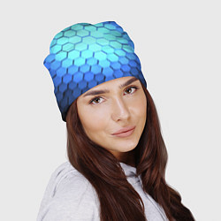 Шапка Голубые соты шейповая абстракция, цвет: 3D-принт — фото 2