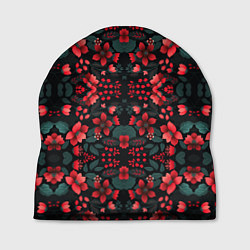Шапка Растительный узор из красных цветов, цвет: 3D-принт