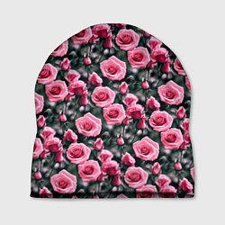 Шапка Кусты розовых роз на сером фоне, цвет: 3D-принт