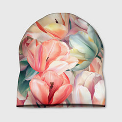 Шапка Разноцветные пастельные тюльпаны - паттерн, цвет: 3D-принт
