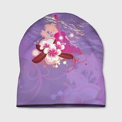 Шапка Розовая гитара и цветочный орнамент, цвет: 3D-принт