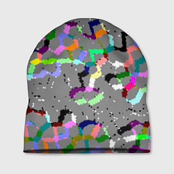 Шапка Серая абстракция с цветными элементами