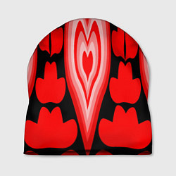 Шапка Сердечки с красными узорами, цвет: 3D-принт