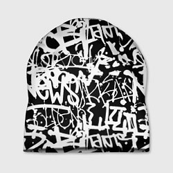 Шапка Граффити черно-белый паттерн, цвет: 3D-принт