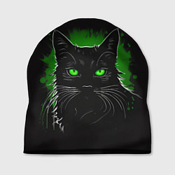 Шапка Портрет черного кота в зеленом свечении, цвет: 3D-принт