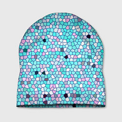 Шапка Мозаика розово-голубая