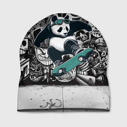 Шапка Скейтбордист панда на фоне граффити, цвет: 3D-принт