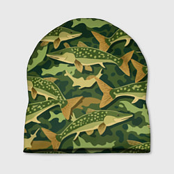 Шапка Камуфляж рыболова - рыба щука, цвет: 3D-принт