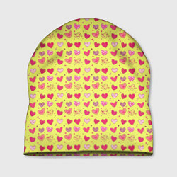 Шапка Сердечки на желтом - паттерн, цвет: 3D-принт