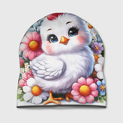 Шапка Мультяшная курица с цветами акварелью, цвет: 3D-принт