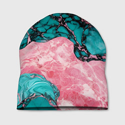 Шапка Розово-бирюзовый мрамор, цвет: 3D-принт