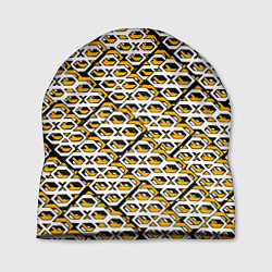 Шапка Жёлто-белый узор на чёрном фоне, цвет: 3D-принт