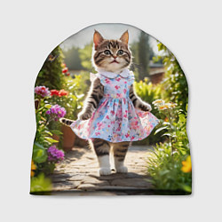 Шапка Кошка в летнем платье в саду, цвет: 3D-принт