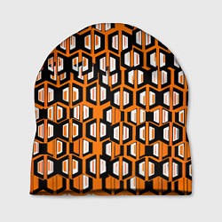 Шапка Техно узор из шестиугольников оранжевый