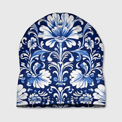 Шапка Гжель - русский цветочный узор, цвет: 3D-принт