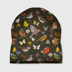 Шапка Птицы и бабочки с цветами паттерн, цвет: 3D-принт