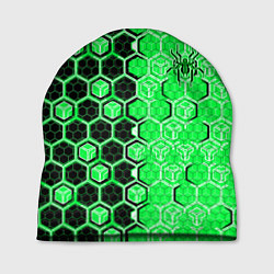 Шапка Техно-киберпанк шестиугольники зелёный и чёрный с