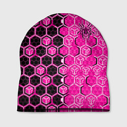 Шапка Техно-киберпанк шестиугольники розовый и чёрный с