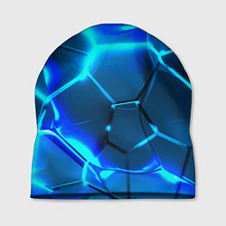 Шапка Неоновые холодные голубые плиты в разломе, цвет: 3D-принт