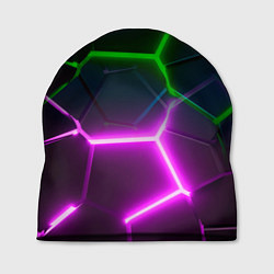 Шапка Фиолетовые и зеленые неоновые плиты в разломе, цвет: 3D-принт