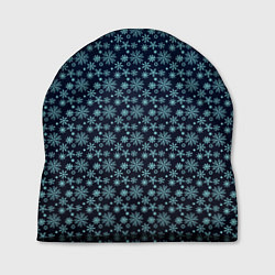 Шапка Тёмно-бирюзовый со снежинками градиент, цвет: 3D-принт