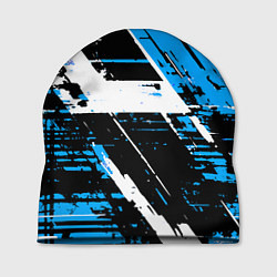 Шапка Diagonal black and white stripes on a blue backgro, цвет: 3D-принт