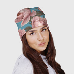 Шапка Розовые пионы на голубом, цвет: 3D-принт — фото 2