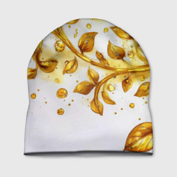 Шапка Золотые листья на белом, цвет: 3D-принт