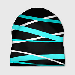 Шапка Чёрный с бело-голубыми полосами, цвет: 3D-принт
