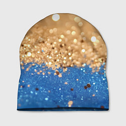 Шапка Золотистые блестки и синий низ, цвет: 3D-принт