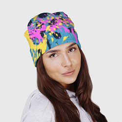 Шапка Брызги краски розовой желтой и темно синей, цвет: 3D-принт — фото 2