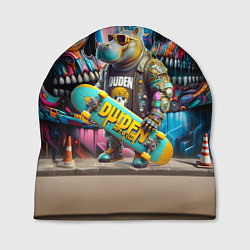 Шапка Hippo with longboard - graffiti, цвет: 3D-принт