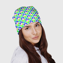 Шапка Разноцветный синий розовый зеленый горох на белом, цвет: 3D-принт — фото 2