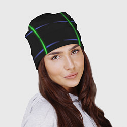 Шапка Color black green purple stripes, цвет: 3D-принт — фото 2