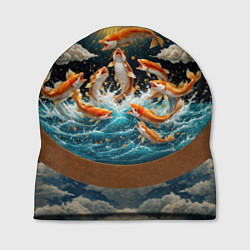 Шапка Большие золотистые рыбы выпрыгивают из воды, цвет: 3D-принт