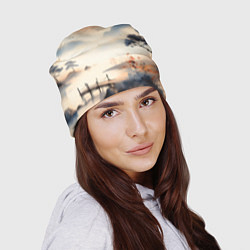 Шапка Таинственный Японский пейзаж - акварель, цвет: 3D-принт — фото 2