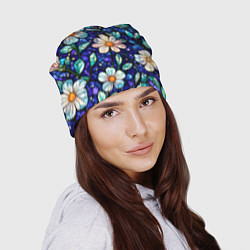 Шапка Цветочный тёмно-синий витраж, цвет: 3D-принт — фото 2