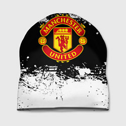 Шапка Манчестер Юнайтед черно белые краски лого, цвет: 3D-принт