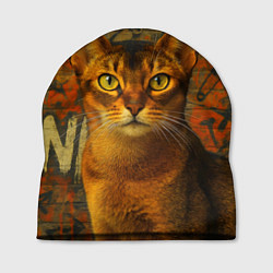 Шапка Абиссинская кошка на фоне кирпичной стены с граффи, цвет: 3D-принт