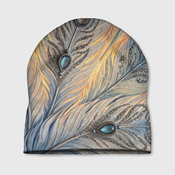 Шапка Синие перья с самоцветами, цвет: 3D-принт