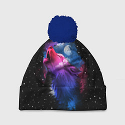 Шапка с помпоном Воющий волк, цвет: 3D-тёмно-синий