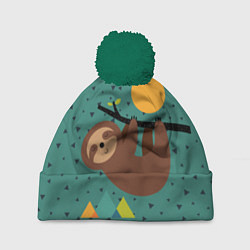 Шапка с помпоном Довольный ленивец, цвет: 3D-зеленый