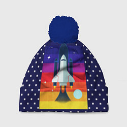Шапка с помпоном Запуск ракеты, цвет: 3D-тёмно-синий