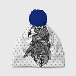 Шапка с помпоном Расписной ястреб, цвет: 3D-тёмно-синий