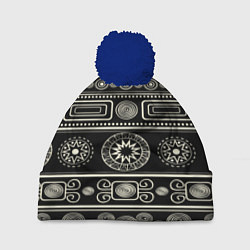 Шапка с помпоном Африканский мотив, цвет: 3D-тёмно-синий