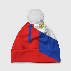 Шапка с помпоном Russia: Geometry Tricolor цвета 3D-белый — фото 1