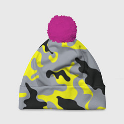 Шапка с помпоном Yellow & Grey Camouflage, цвет: 3D-малиновый