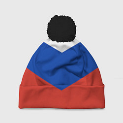 Шапка с помпоном Российский триколор, цвет: 3D-черный