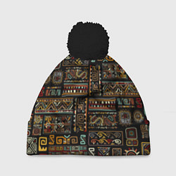 Шапка с помпоном Этнический орнамент - Африка, цвет: 3D-черный