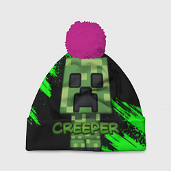 Шапка с помпоном MINECRAFT CREEPER, цвет: 3D-малиновый